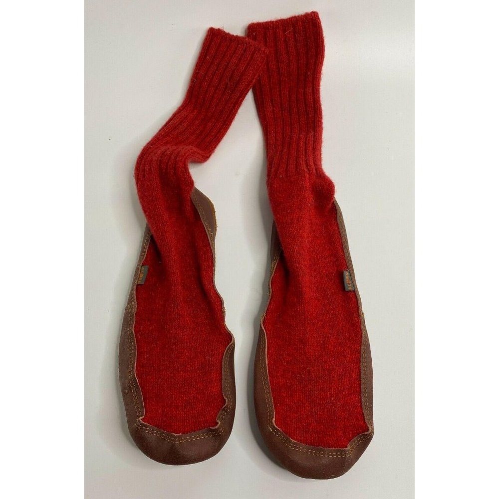 Men's ACORN Knit Slippers Socks Red Pull On Shoes